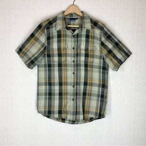 Kavu~Men’s Short Sleeve Sage‎ Green Plaid Button Up Camp Shirt~Sz S